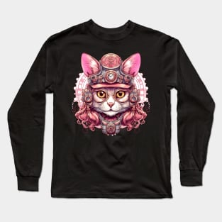 Pink Steampunk Cat Long Sleeve T-Shirt